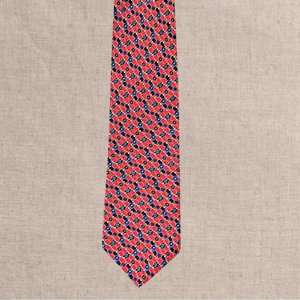 Pierre Balmain Silk Tie Red Geometric Pattern Luxury Designer Classic